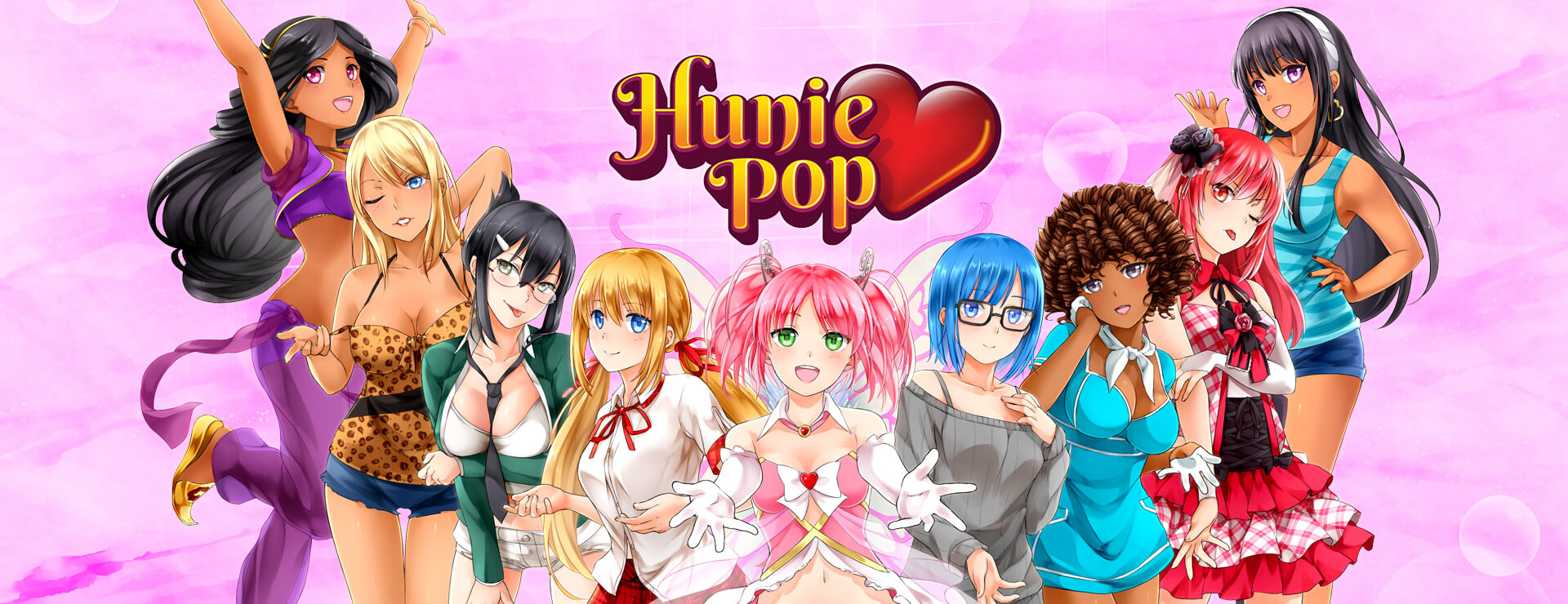 Oficjalna grafika HuniePop z Kyu i dziewczynami z gry