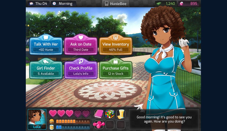 HuniePop cozy date scene in a bar