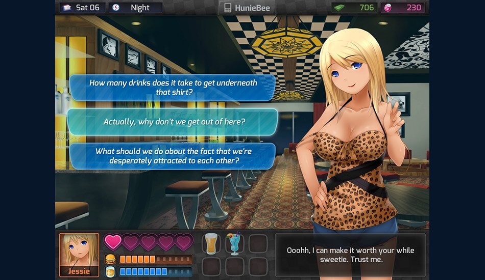 HuniePop match-3 board full of colorful gems