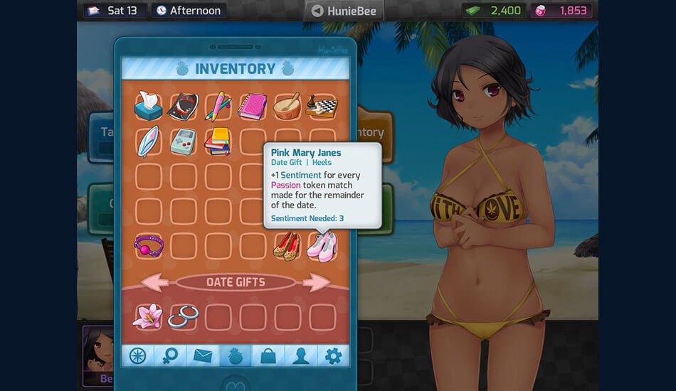 HuniePop characters together in a social scene