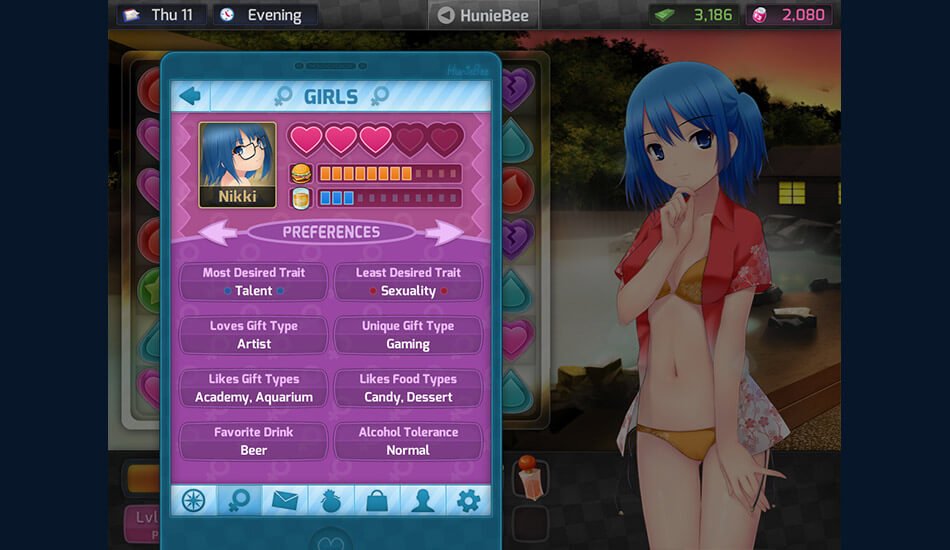 HuniePop date scene with gems falling on the board